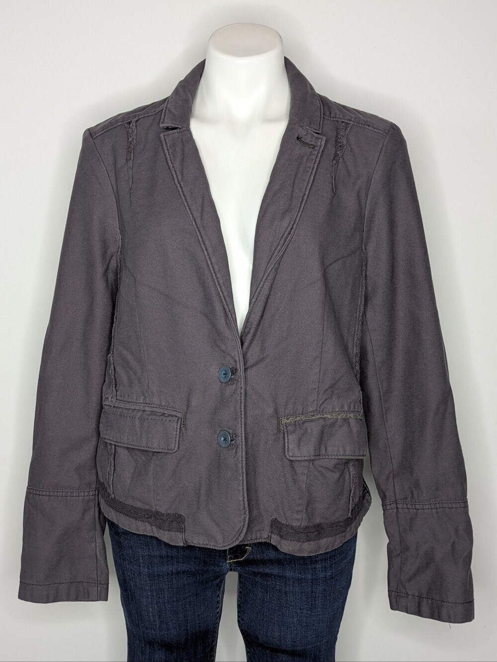 Anthro Hei Hei Grey Black Plaid Distressed Cotton Jacket 12